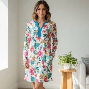 Lands' End Tropical Floral Dress Women's Large (14-16) UPF 50 ResortWear Cruise